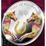 Niue Gilded Year of the Horse Lunar Chinese Calendar $1 Silver Coin 2014 Proof